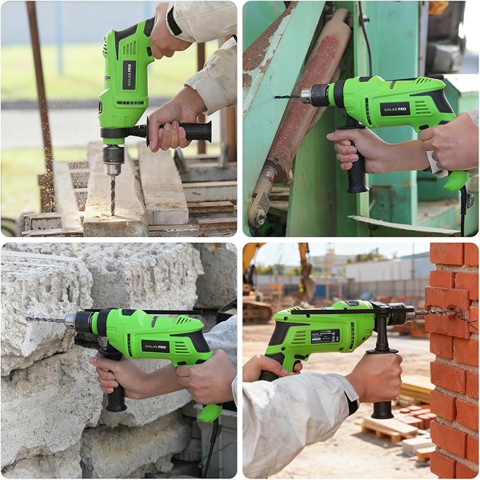 GALAX PRO 7Amp 850W 2-in-1 Hammer Drill, 0-3000 RPM, 13 mm Metal Chuck, 360° Adjustable Auxiliary Handle, Comes with 13 Accessories, Suitable for Concrete, Metal, and Wood