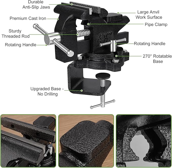 4-1/2" Bench Vise, 2-In-1 Drill-Free Table Vice for Workbench