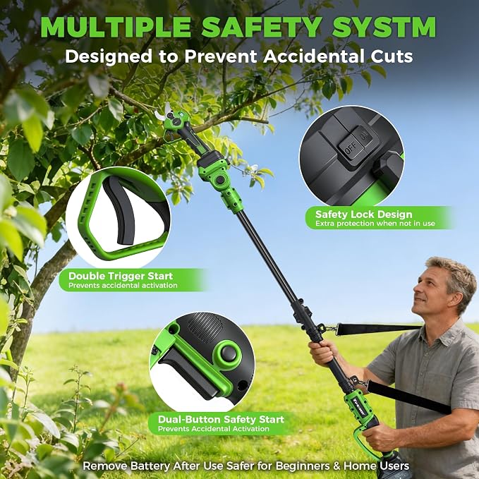 2-in-1 Electric Pruning Shears Cordless with Extension Pole, Cordless Pole Pruner, 1.6" Cut, SK7 Blade, 2x4.0Ah Batteries, Brushless Motor, LCD, Battery Powered Tree Pruner