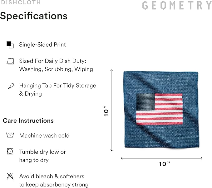 GEOMETRY Dishcloth – Patriotic Collection – Quick-Dry, Ultra-Absorbent, Reusable Microfiber Kitchen Towels for Drying & Cleaning - Old Glory - 3-Pieces