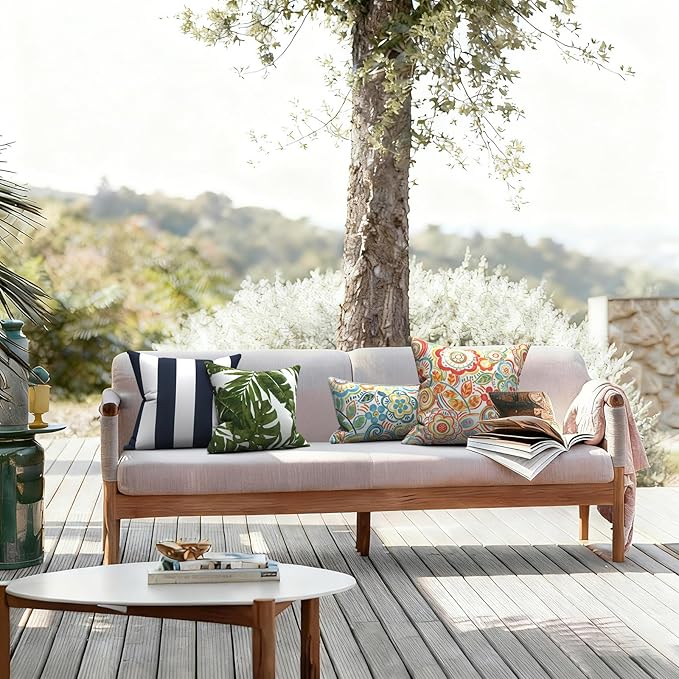 LVTXIII Outdoor Throw Pillows, Decorative Throw Pillows with Inserts, 20"x20" Square Pillows for Bed, Couch, Sofa and Patio Furniture, Set of 2, Flower Multi
