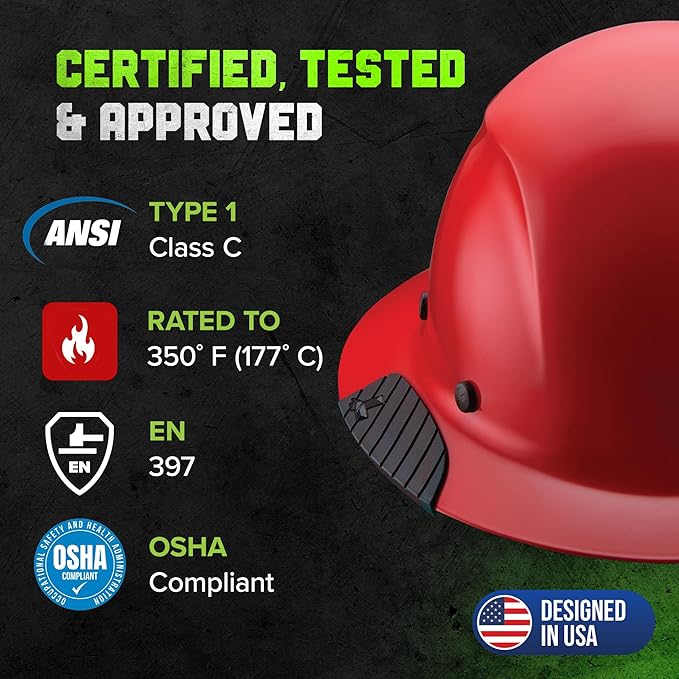 LIFT SAFETY Dax Fiber Resin Full Brim Safety Helmet/Hard Hat | 6 Point Suspension for Comfort & Impact Protection