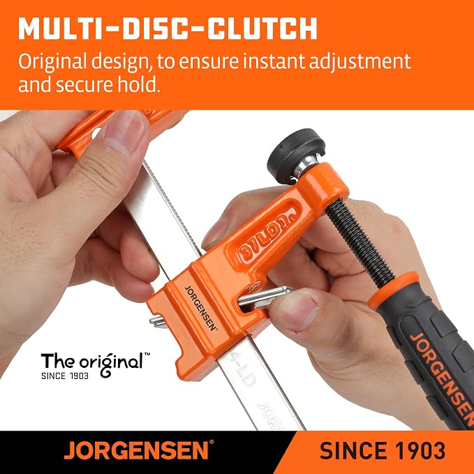 Jorgensen 6" Bar Clamp Set, 2-Pack Steel F Clamp Light Duty, 300 lbs Load Limited, for Woodworking, Metalworking, DIY