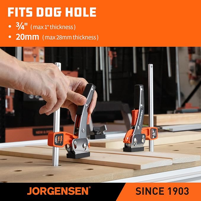 Jorgensen 6-5/8" Ratcheting Table Clamp, Quick Release Track Saw Clamp, Guide Rail Clamps for MFT Table and Guide Rail System, 2-7/8" Throat Depth, 400lbs Load Limit