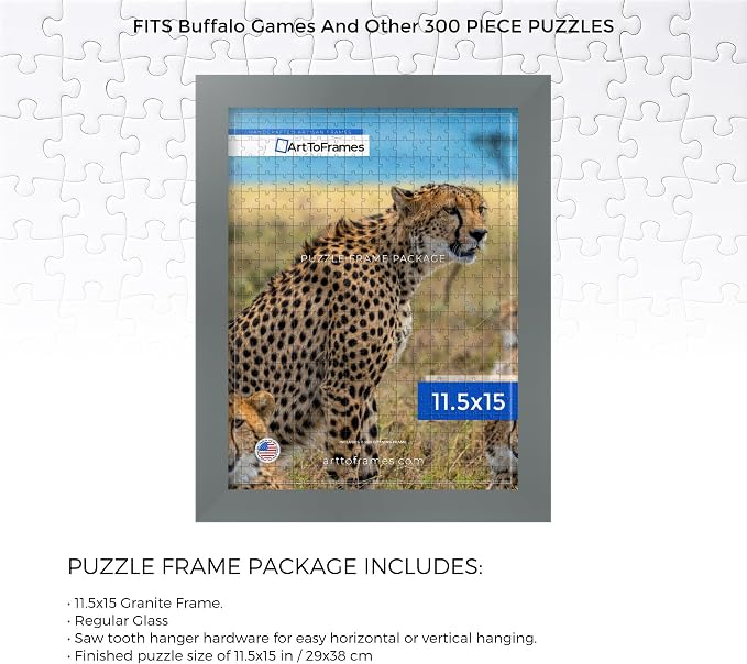 ArtToFrames Puzzle Frame for Buffalo Games 300 Piece Jigsaw Puzzles, 11.5x15 Inch (29x38 cm), Granite Engineered Wood with Regular Glass, Ready to Hang Puzzle Display