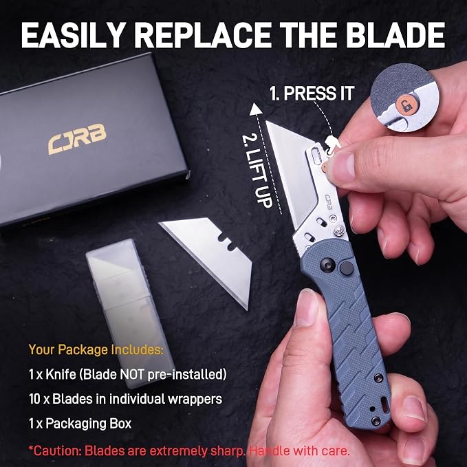 CJRB Boxer Folding Utility Knife, Small EDC Knife with G10 Handle, Includes 10PCS Total Blades(J1967 Blue)