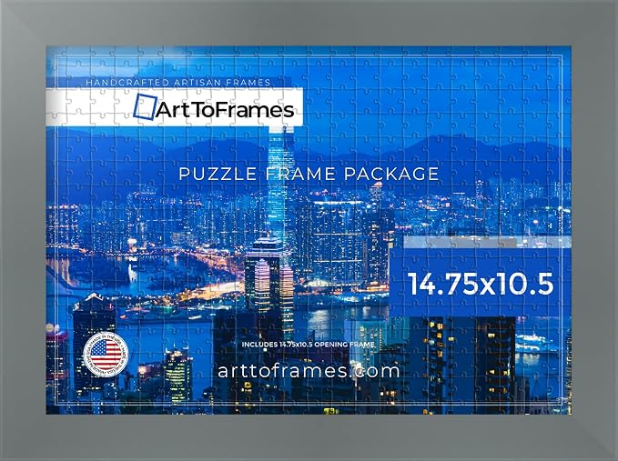 ArtToFrames Puzzle Frame for Buffalo Games 48, 72, 100 Piece Jigsaw Puzzles, 14.75x10.5 Inch (37x27 cm), Granite Engineered Wood with Regular Glass, Ready to Hang Puzzle Display
