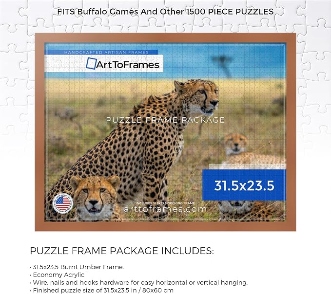 ArtToFrames Puzzle Frame for Buffalo Games 1500 Piece Jigsaw Puzzles, 31.5x23.5 Inch (80x60 cm), Burnt Umber Engineered Wood with Economy Acrylic, Ready to Hang Puzzle Display