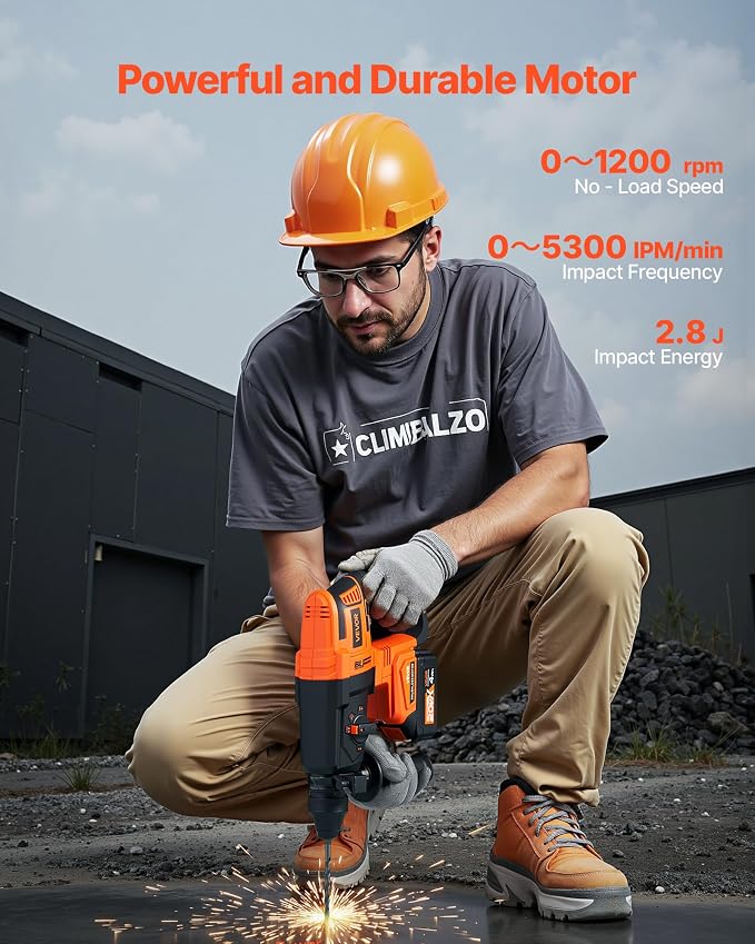 VEVOR 1" SDS-Plus Rotary Hammer Drill, 20V Brushless Cordless SDS Hammer Drills, 4.0Ah Lithium-Ion Battery Powered,3.0A Fast Charger, 4 Modes,Rotomartillo for Concrete,1200 RPM, 5300 BPM