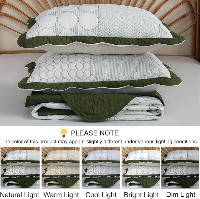Cmfshape Geometry Embroidery Quilt Set,3 Pieces King Size Quilt Bedding Set,Classic Geometry Pattern Quilts,Ultra Soft Lightweight Reversible Bedspread Coverlets for All Season(Dark Green,104"x90")