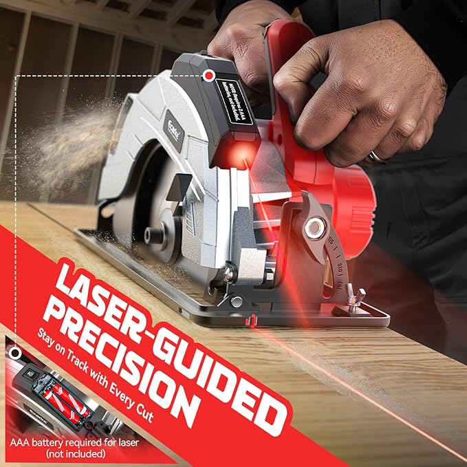 Ecarke 7-1/4" Cordless Circular Saw, Compatible with Milwaukee 18V Battery (Tool Only), Electric Circular Saw with Laser Guide, 5000RPM, 0–45° Bevel, 2-1/4" Cutting Depth, Includes 2 Blades (24T&40T)