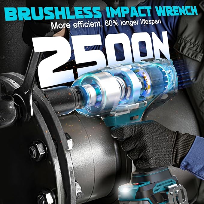 DIYtoolifz 3/4" Cordless Impact Wrench Compatible with Makita 18V Battery: 1850FT-LBS(2500N.m) High Torque Impact Driver, Auto-Stop Reverse, 4-Speed Heavy Duty Impact for Car/Truck/Mower(Bare Tool)
