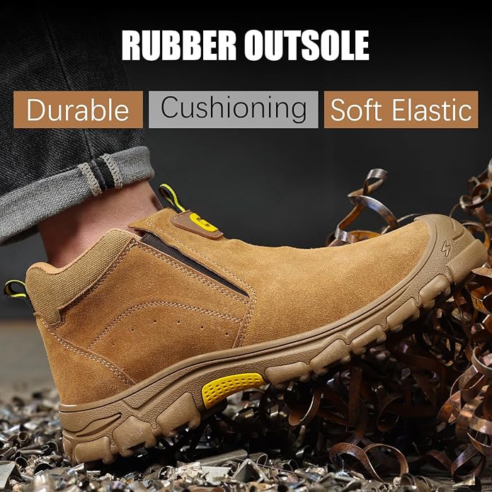 GLANOUDUN Welding Work Boots for Men Slip on Steel Toe Shoes for Men Indestructible Steel Toe Boots Welder Men's Working Shoes Fireproof Safety Footwear for Construction Men's Work & Safety Footwear
