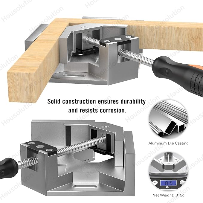 Housolution Right Angle Clamp, [2 PACK] Single Handle 90° Aluminum Alloy Corner Clamp, Clamps for Woodworking Adjustable Swing Jaw, Woodworking Tools Photo Frame Vise Holder, Gifts for Men Dad