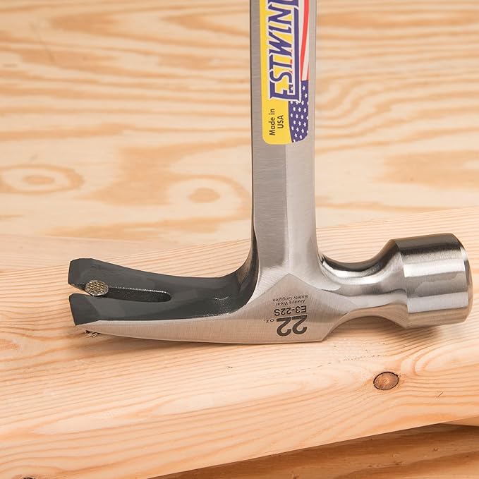 ESTWING Framing Hammer - 22 oz USA Made Long Handle Straight Rip Claw Hammer with Smooth Face & Shock Reduction Grip - E3-22S