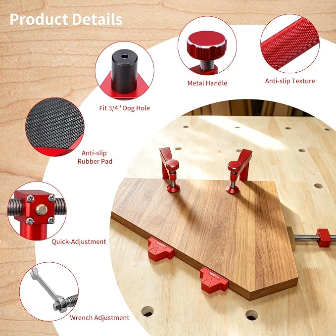Premium Bench Dog Clamp Set for MFT Table, 10 pcs for 3/4" Dog Holes