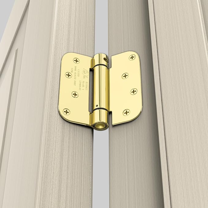 goldenwarm 4pack Polished Brass Door Hinges 4 Inch Self Closing Spring Door Hinge with 5/8" Radius Corners - Adjustable Door Closing, Residential & Heavy-Duty Hardware