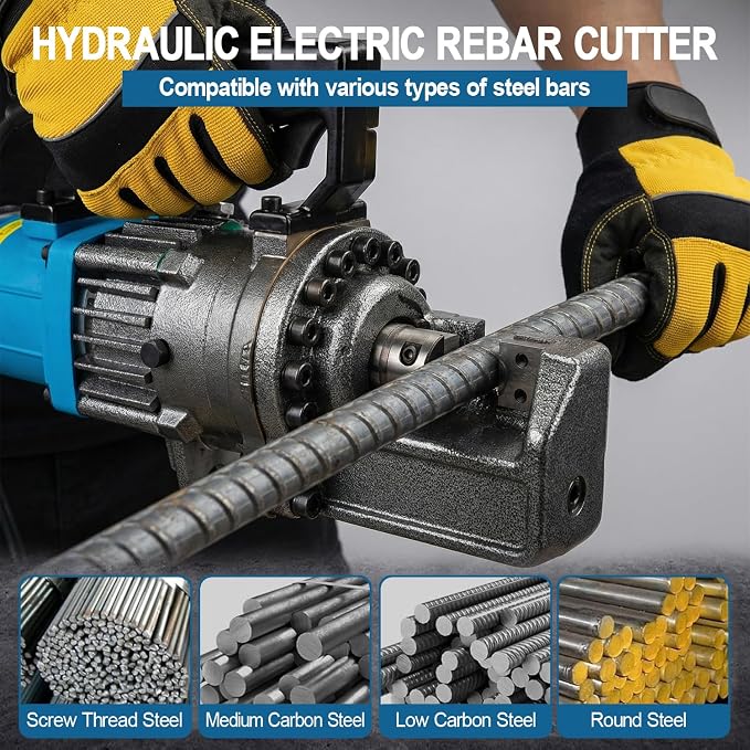 7/8" Electric Hydraulic Rebar Cutters 1400W Portable Rebar Cutter 110V/60Hz Fast Cutting 4-22mm #3– #7 in 1.5-2.5s for Construction with Stainless Steel Carry Case RC-22
