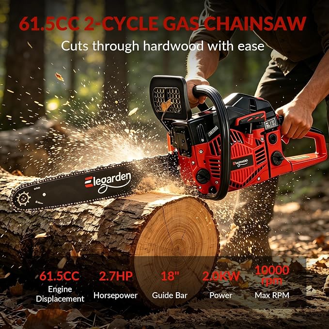 61.5CC Gas Chainsaw, 18 Inch Chainsaw with 3.5HP 2-Cycle Engine, High Performance Gas Powered Chainsaw, Professional Wood Cutting Chainsaw for Tree Trimming, Wood Cutting and Yard Work