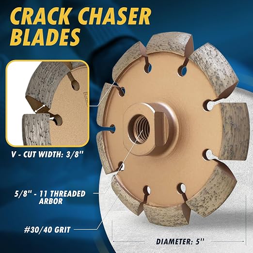 5" Crack Chaser Blade for Cured Concrete, Asphalt Repair or Joint Widen, 0.375" Width, 5/8"-11 Arbor