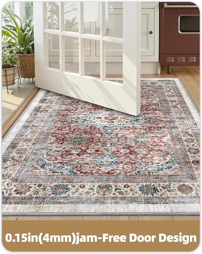 Color&Geometry Vintage Kitchen Rugs Sets of 3, Machine Washable 4mm Ultra Thin Stain Resistant Kitchen Floor Mats, Non Slip TPE Backing Runner for Sink,Hallway,Laundry,Entryway (2x3+2x5+2x7)