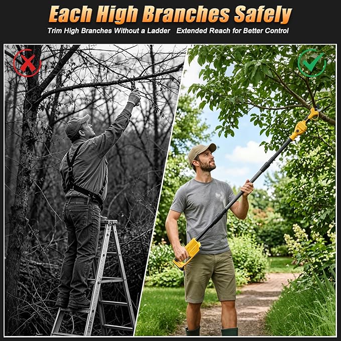 2-in-1 Cordless Pruning Shears with Pole Compatible with DeWalt 20V Battery (Tool Only, No Battery), 8FT Reach Pole Pruner, 1.2" Cut, Brushless Electric Branch Cutter for Tree Trimming & Gardening