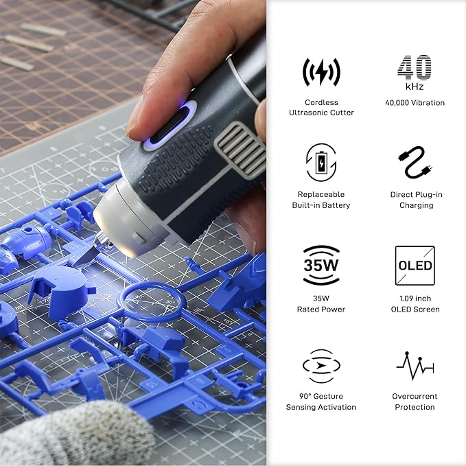 JAKEMY Cordless Ultrasonic Cutter, Micro Fan/3 Cutting Modes, 2 In 1 Wireless Ultrasonic Cutting Tool Knife, Portable 35W Hot Knife for Plastic Cutting/Modelmaking/Woodcarving/Grinding/Hobby/Craft DIY