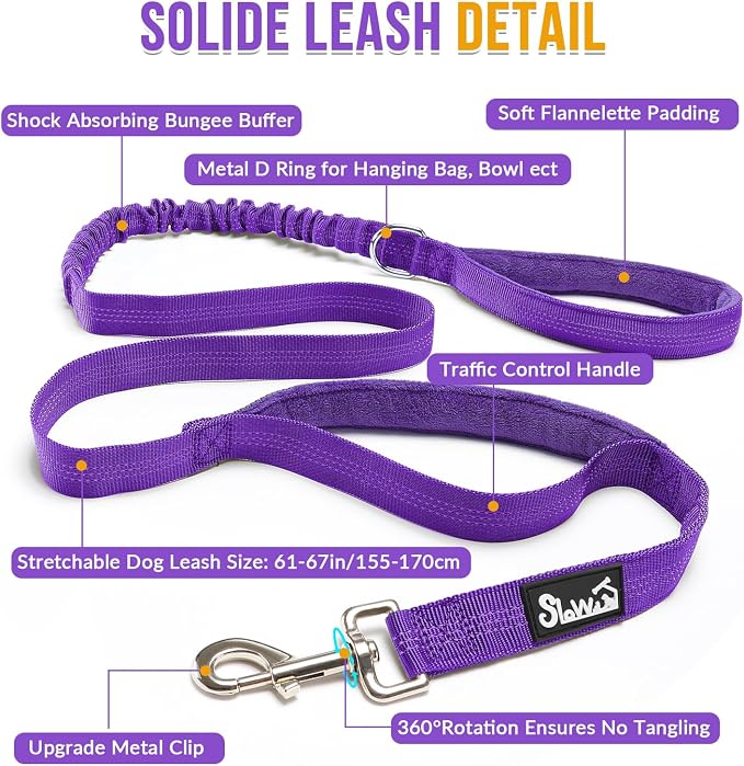 SlowTon No Pull Dog Harness with Front Clip - Heavy Duty, Soft Padded | Neck & Chest Adjustable, Tactical Pet Vest and Leash Set for Large Medium Sized Dogs, for Easy Walk & Training, Purple M