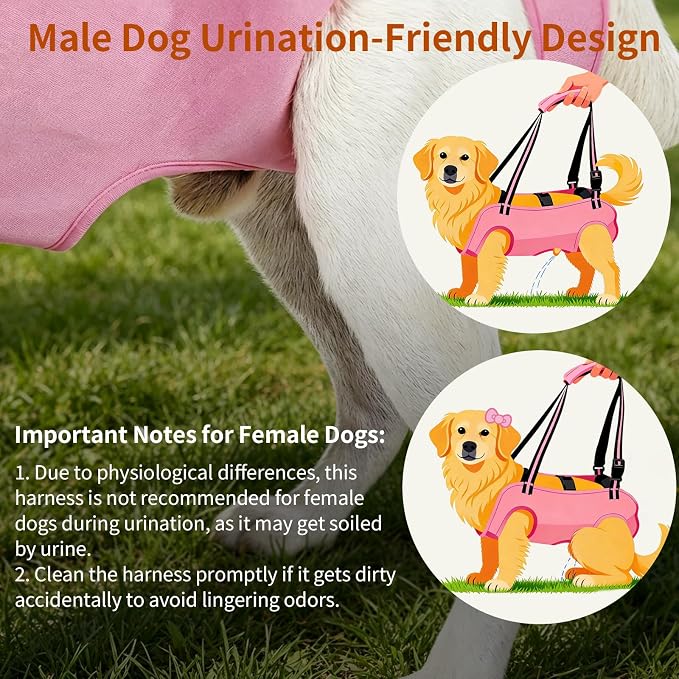 Full Body Dog Lift Harness, Support Senior & Disabled Dogs Walking | Help Up & Down Stairs Grooming, Dog Sling Backpack, Front Hind Leg Joint Injuries, Reflective, Soft Padded Handle | Pink, L