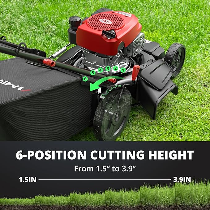 AMERISUN 21-Inch Gas Lawn Mower Self Propelled with 170cc OHV Engine, 3-in-1 Cutting System, 6-Level Height Adjustment, 1.4-Bushel Grass Catcher, Foldable Handle for Easy Storage