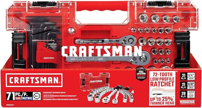 CRAFTSMAN Versastack Mechanics Tool Set, 1/4 and 3/8 Inch Drive, 71 Piece (CMMT45171)