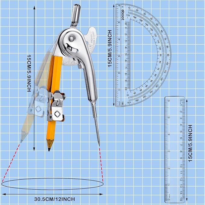 Lincia 96 Pcs Geometry Math Set Geometry Compass Protractor with Pencil and Straight Plastic Ruler Compass and Protractor for Study Office Drafting Wood Work