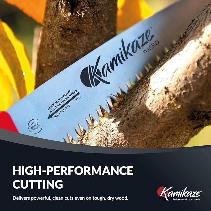 EZ Kut Kamikaze Straight Blade Pruning Saw – 18" Heavy Duty SK5 Carbon Steel – Japanese Pull-Cut Technology – Ergonomic Anti-Fatigue Grip – Tree Trimming Hand Saw with Scabbard