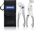 WORKPRO 2-Piece Mini Pliers Set with Pouch, 4-Inch Water Pump Plier & 4.5-Inch Long Nose Slip Joint Plier, Heavy-Duty Alloy Steel Mini Adjustable Plier, EDC Pliers for Tight Spaces & Versatile Use