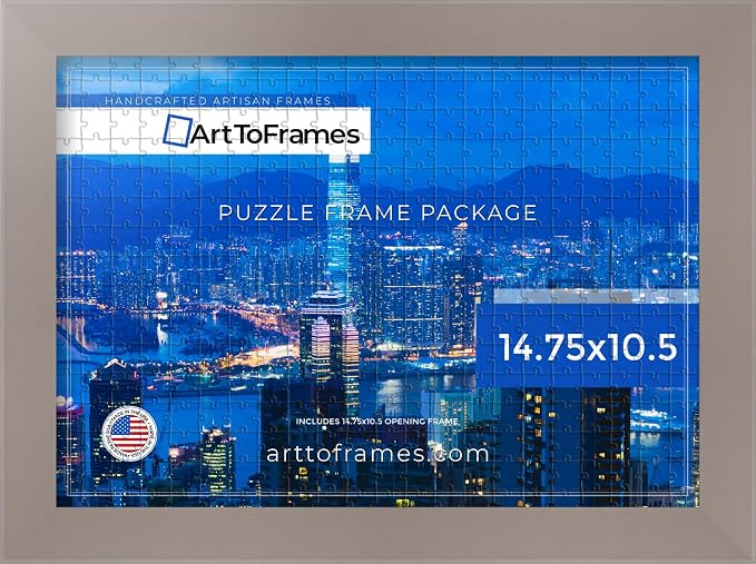 ArtToFrames Puzzle Frame for Buffalo Games 48, 72, 100 Piece Jigsaw Puzzles, 14.75x10.5 Inch (37x27 cm), Latte Engineered Wood with Regular Glass, Ready to Hang Puzzle Display