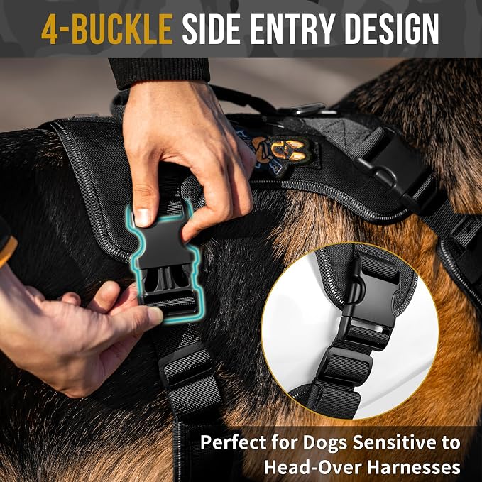 OneTigris No-Pull Tactical Dog Harness Reflective Vest for Medium Dogs | Military-grade 1000D Nylon Easy Control Vest – Adjustable Dog Harness with Hook & Loop Panels for Walking, Hiking, Training