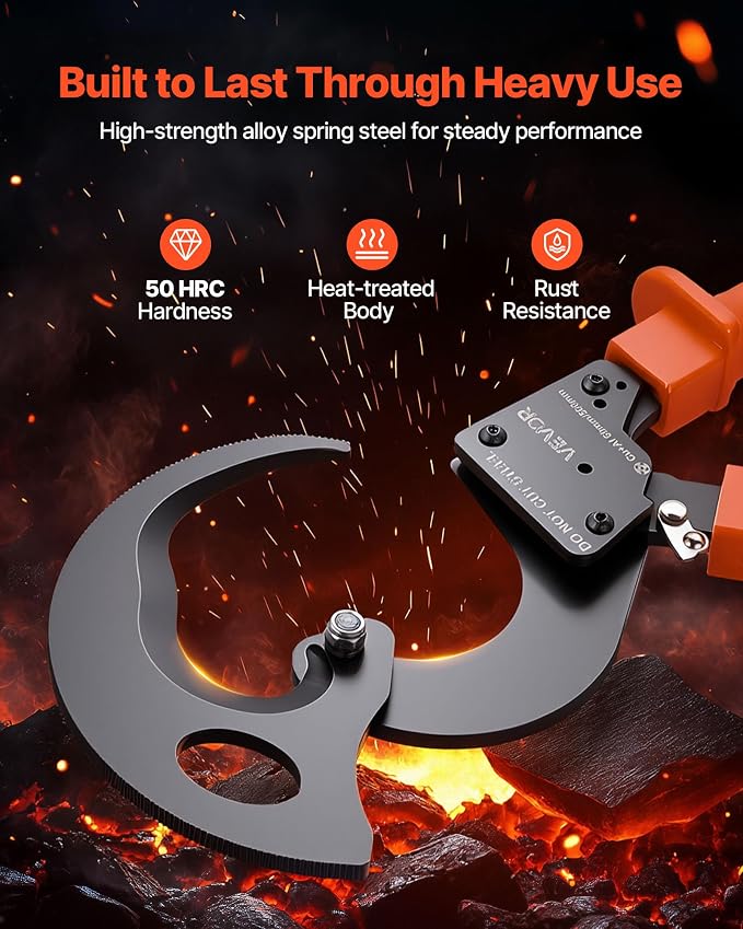 VEVOR Ratcheting Cable Cutter, Spring Steel Blades with PVC-Coated Handles, Quick-Release Button, Heavy Duty Ratchet Cable Wire Cutter for Cutting Copper & Aluminum Cables Up to 1000 MCM / 500 mm²
