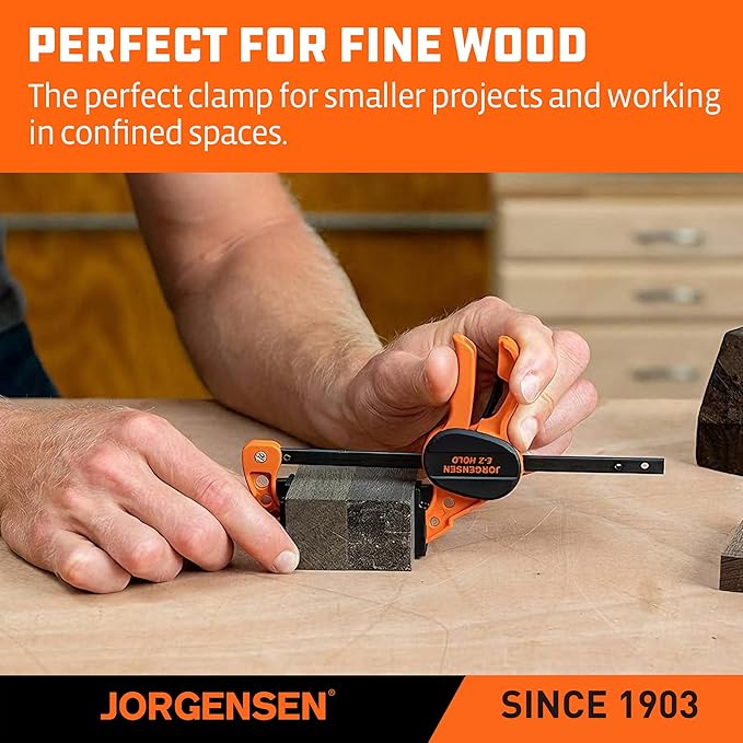 Jorgensen E-Z Hold Clamps 4 Inch Bar Clamps 2 Pack, One Hand Clamp Quick Grip, Mini Bar Clamps for Woodworking, Bar Clamps for Woodworking, Hobby Craft Woodworking Clamps