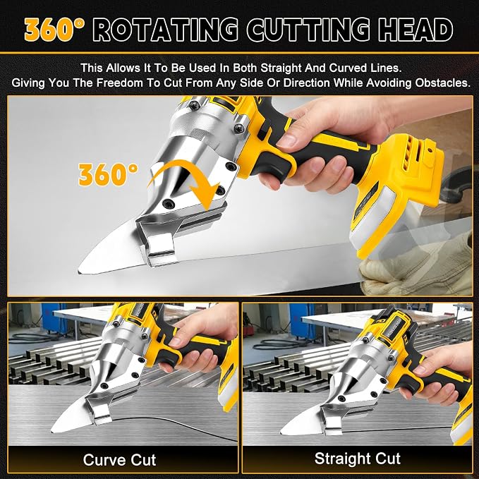 Brushless Cordless Metal Shear Compatible with DEWALT 20v Max Battery 133 ft·lb Torque Cuts up to 14GA Metal/Iron 360 Degree Pivoting Head (Tool Only)
