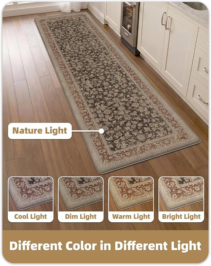 Color&Geometry Anti Fatigue Kitchen Mats for Floor 24x87, Vintage Decor, Easy Clean, Waterproof & Oil Proof, 0.4" Thick Cushioned, Non-Slip Kitchen Runner Rug for Sink, Laundry, Office, Light Taupe