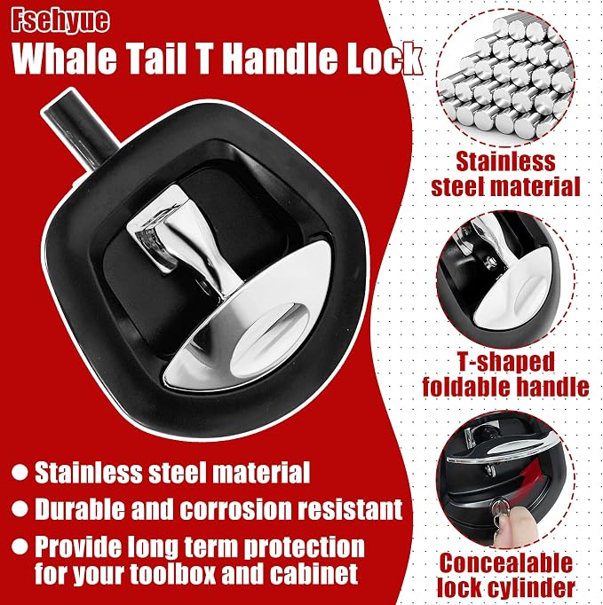 2Pcs Compression Whale Tail Locks Truck Tool Box Latch Toolbox Fishtail Lock Lever Replacement T Shaped Handle Paddle Lock with Key Suitable for Truck RVs Trailer Box Silver