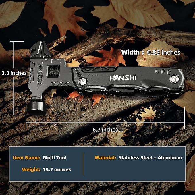 HANSHI Adjustable Wrench Multitool Hammer with Nylon Sheath for Gift