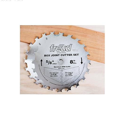 Freud Box Cutter Set, 8" Dia. 1/4" & 3/8" Widths, 5/8" Arbor, 20 Teeth | Includes 2 Blades, TiCo Hi-Density Carbide for Perfect Square Joints, Anti-Kickback Design, Silver I.C.E. Coating - SBOX8