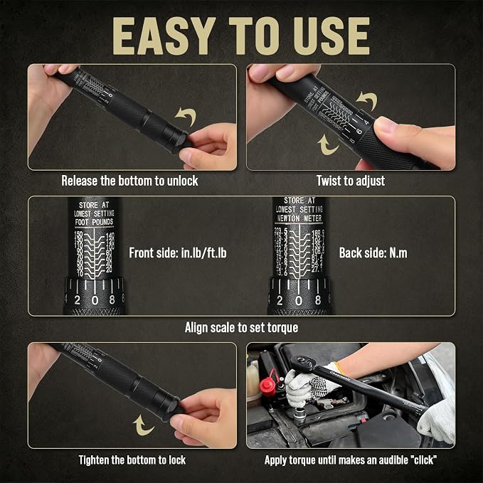 Torque Wrench Set 1/4" 3/8" 1/2" Drive 20-200 In.lb 10-80 / 10-150 Ft.lb | Reinforced Cr-V Gears, Quick-Release, Dual Scale, 98% Efficiency Boost, 2 Universal Joints & 3 Extension Bars, Storage Case