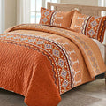 WONGS BEDDING Burnt Orange Boho Quilt Set Full,3 PCS Summer Quilt Bedspread Lightweight Geometry Printed Coverlet Set with 2 Pillowcase,Soft Bohemian Bedding Set 78''×90''