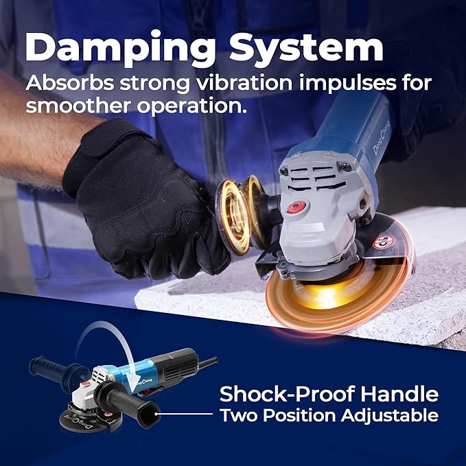 DongCheng 9.2 Amp Power Angle Grinders, 4-1/2 in., 11800RPM, Tool-Free Guard, Electric Metal Grinder Tool, Small Corded Angle Grinder, Paddle Switch, Shockproof Handle for Cutting, Grinding, Polishing