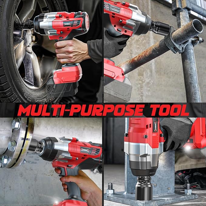 DIYtoolifz 3/4" Cordless Impact Wrench Compatible with Milwaukee 18V Battery: 1850FT-LBS(2500N.m) High Torque Impact Driver, Auto-Stop Reverse, 4-Speed Heavy Duty Impact for Car/Truck/Mower(Bare Tool)