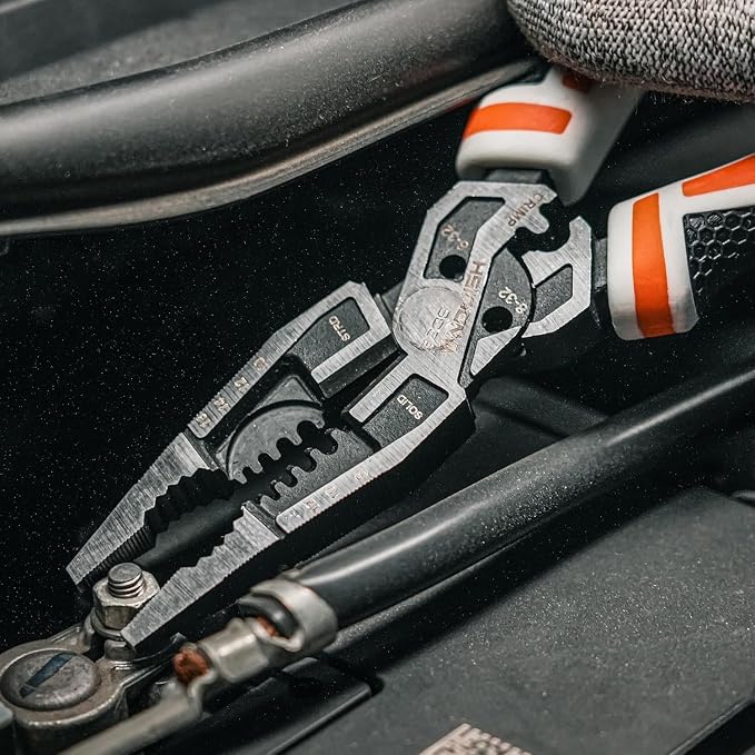 VANQUISH 10-in-1 Long Nose Pliers, 8‘’ Multipurpose Combination Pliers Wire Cutter/Crimper/Stripper, CRV Steel, Heavy Duty Side-Cutting Pliers for Crimping, Stripping, Shearing, Deburring, 3239