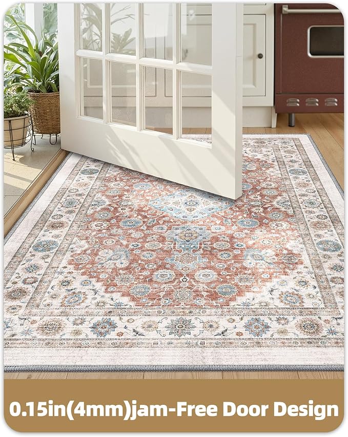 Color&Geometry Vintage Kitchen Rugs Sets of 3, Machine Washable 4mm Ultra Thin Stain Resistant Kitchen Floor Mats, Non Slip TPE Backing Runner for Sink,Hallway,Laundry,Entryway (2x3+2x5+2x7)