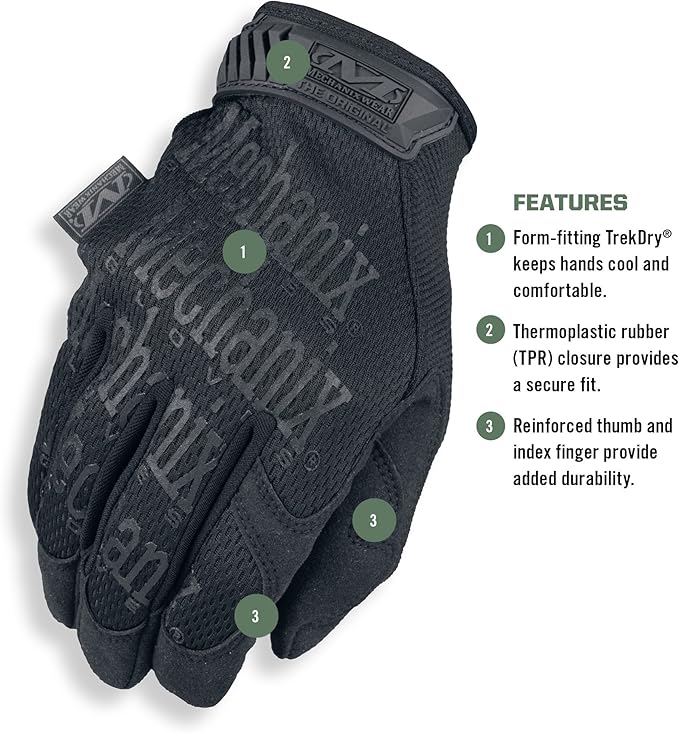 Mechanix Wear Original Tactical Glove - High Performance Anti-Slip Grip Safety Gloves - Impact Resistant & Touchscreen Capable - Small - Covert Black